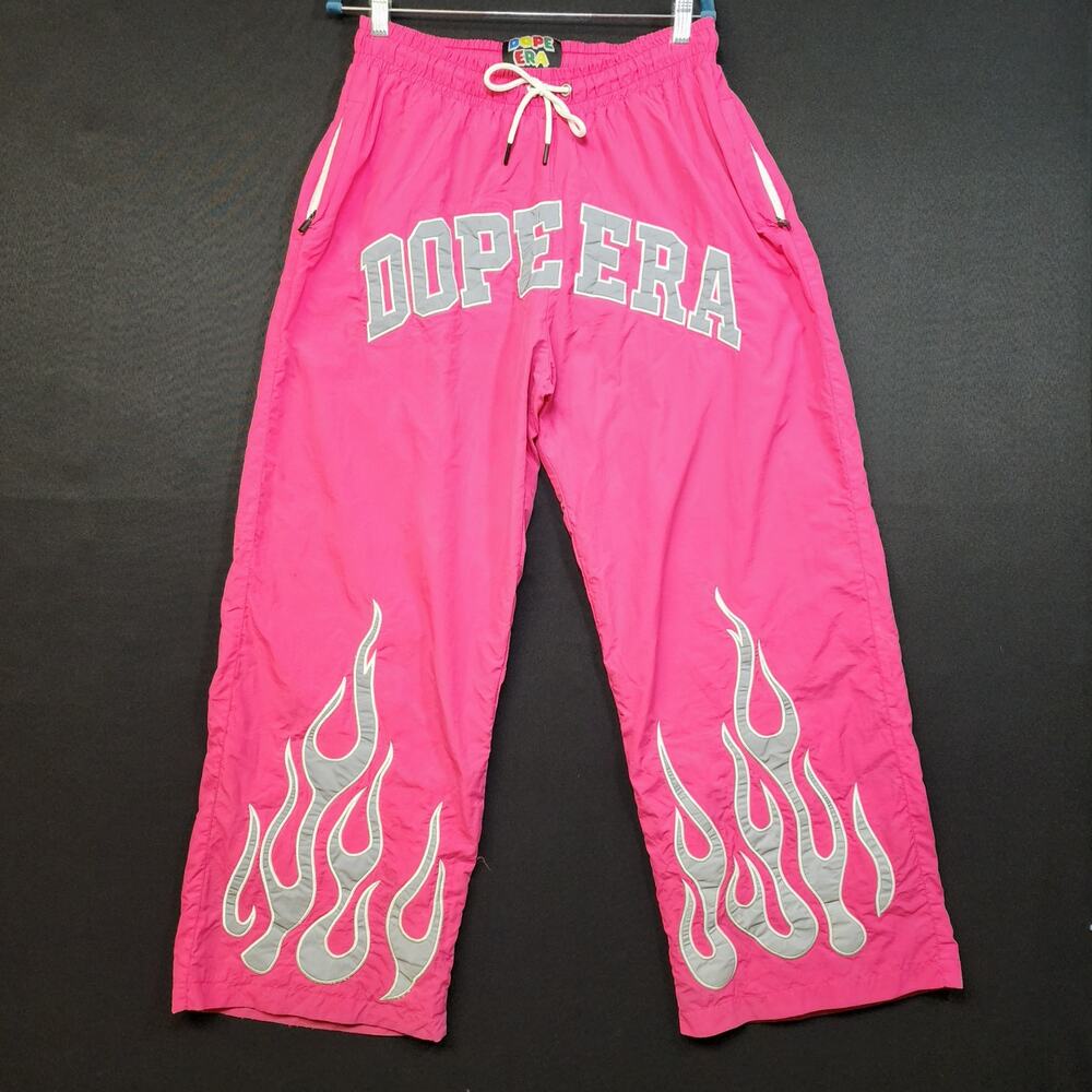 Dope Era Pants Size Medium Mesh Lining Pink With Silver Flames Drawstring Waist